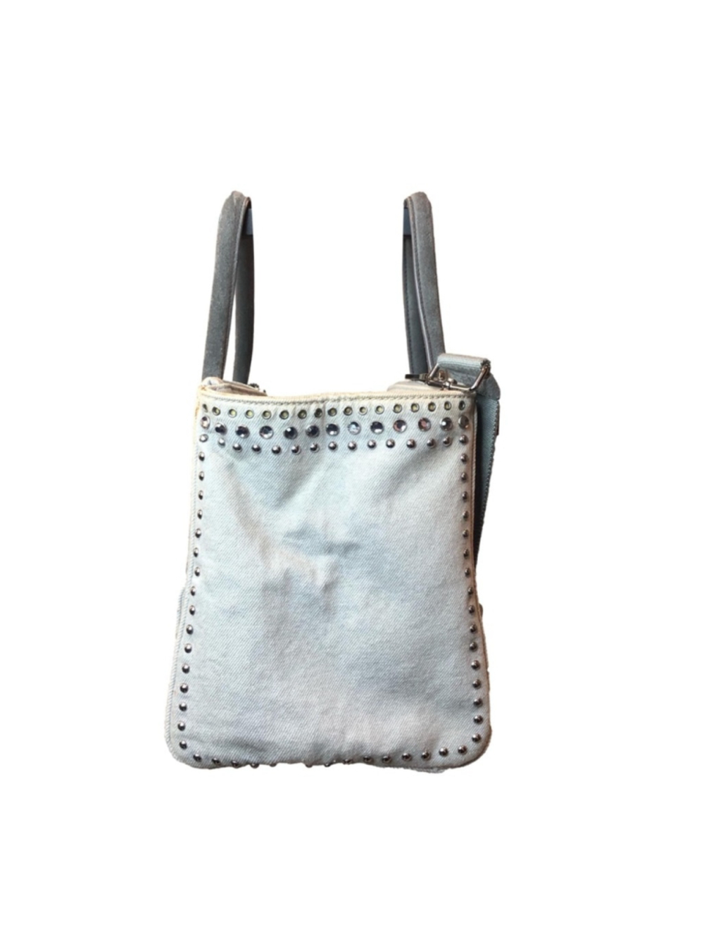 PRADA Canapa Bijoux 2-Way LT Grey Canvas Tote Bag Adorned with Crystals & Studs - Picture 7 of 17